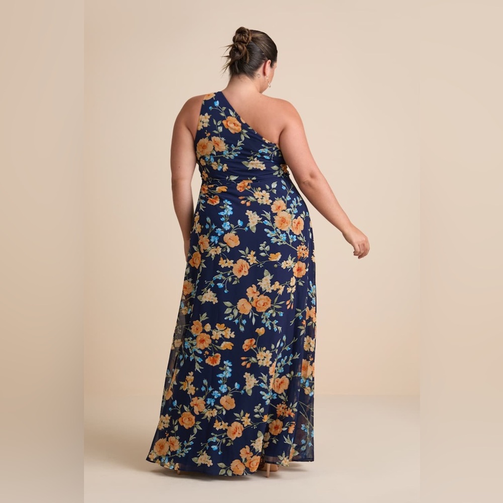 LULU’S Elegant Admiration Navy Blue Floral One Shoulder Maxi Dress - Picture 7 of 8